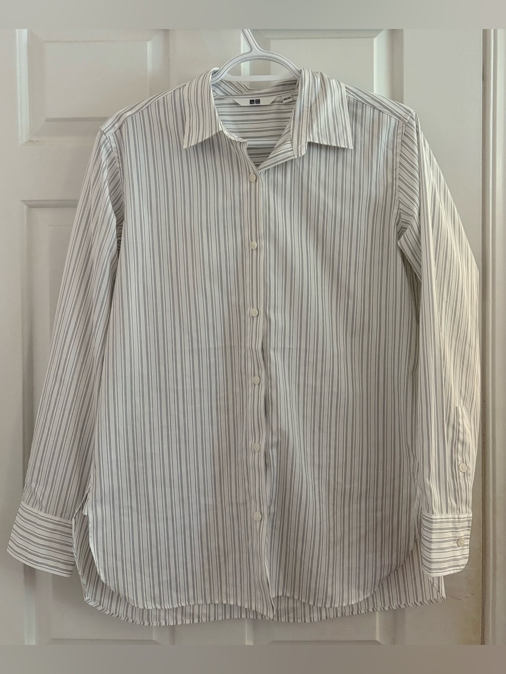 Uniqlo Women’s Button-Down Shirt with Gray Stripes